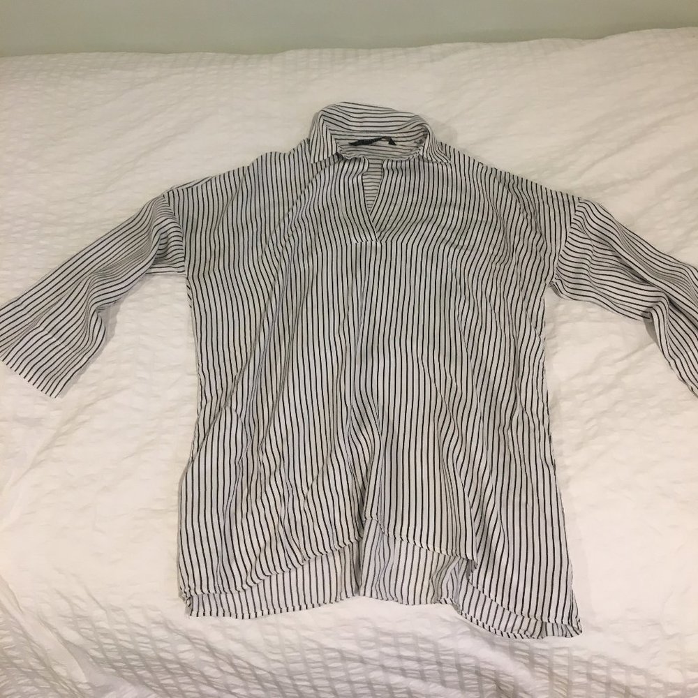 Zara pinstripe black & white collared blouse